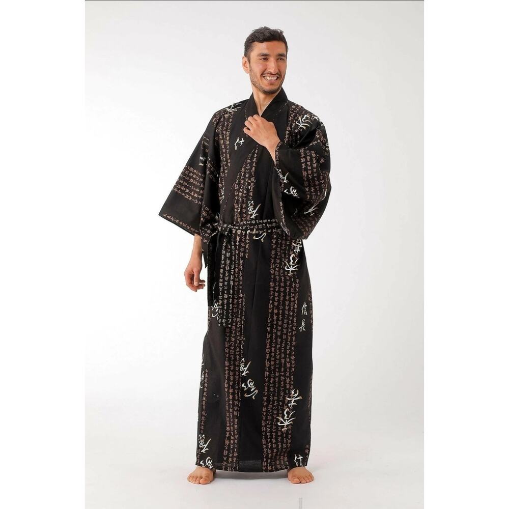 Japanese Yukata Kimono Men Hideyoshi Cotton Robe Made in Japan Size Medium Euc